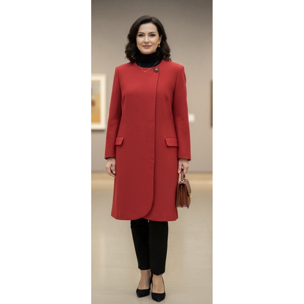 Vintage Dead Stock Barrie Pace LTD 100% Worsted Wool Women Size 20 Red Long Coat